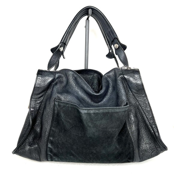 Sandro Paris Womens Amance Leather and Suede Handbag Black - Picture 1 of 12